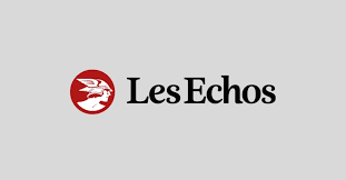 Logo Les Echos : médaillon rouge au pégase et lettres noires « Les Echos » sur fond gris clair