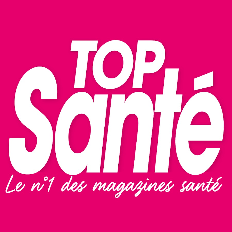 Logo Top Santé : lettres blanches « TOP Santé » et devise « Le n°1 des magazines santé » sur fond rose